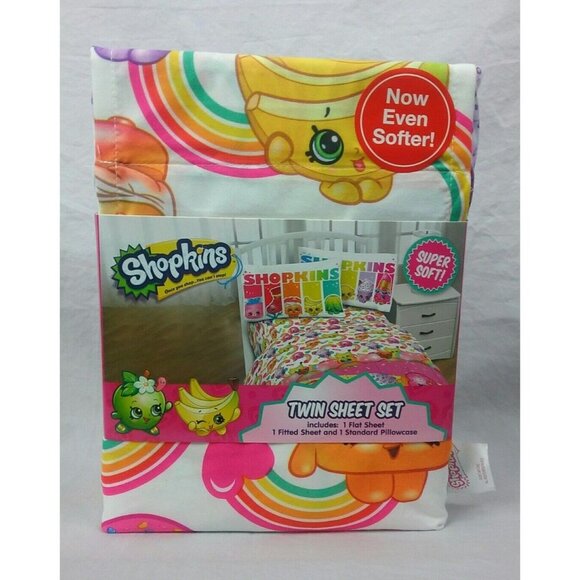 Shopkins Twin Sheet Set 3 Pieces Super Soft Shopkins Characters Kids Bedroom - Picture 2 of 4